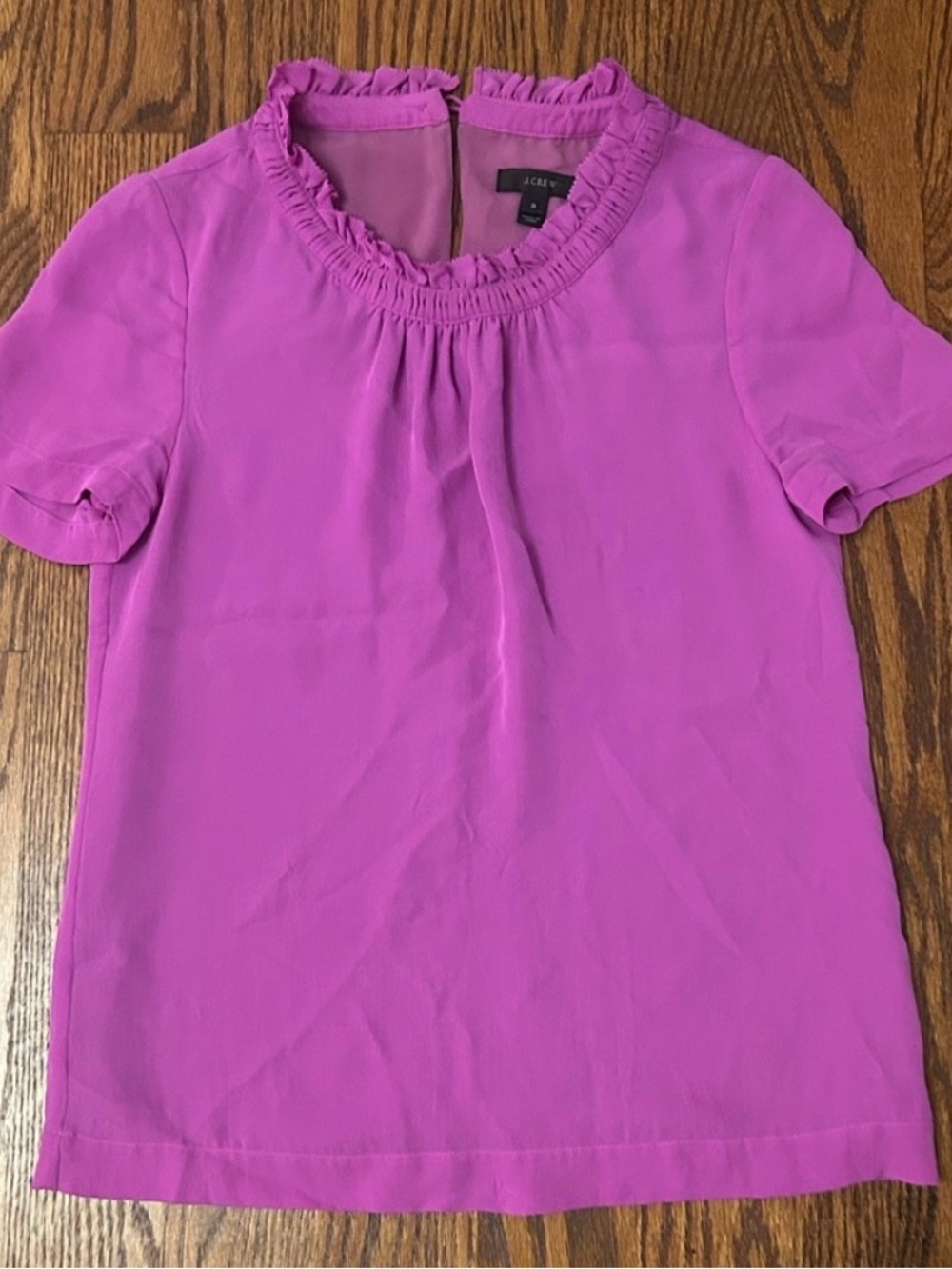 J. Crew Short-Sleeve Ruffle-Neck Blouse - Magenta